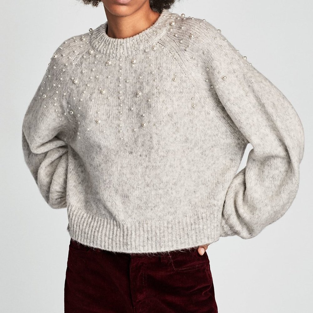 Zara Faux Pearl Sweater - Picture 5 of 9